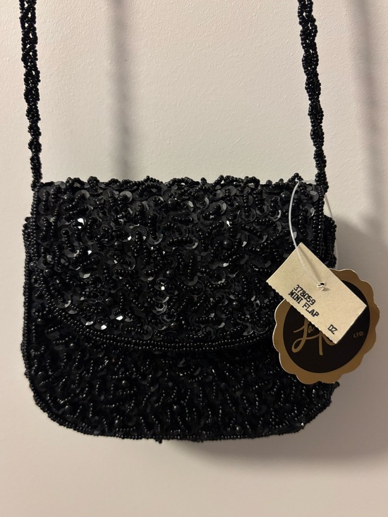 Handbags - Beaded Mini Flap Crossbody Bag - Black